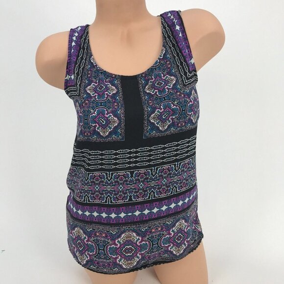#16 Xhilaration Printed Tank Top Strappy Cami Aztec Boho Psychedelic Size Small‎ - Picture 1 of 6